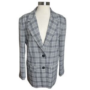 ASOS Design Blazer Womens 6 Black White Glen Plaid Check Long Sleeve Corpcore
